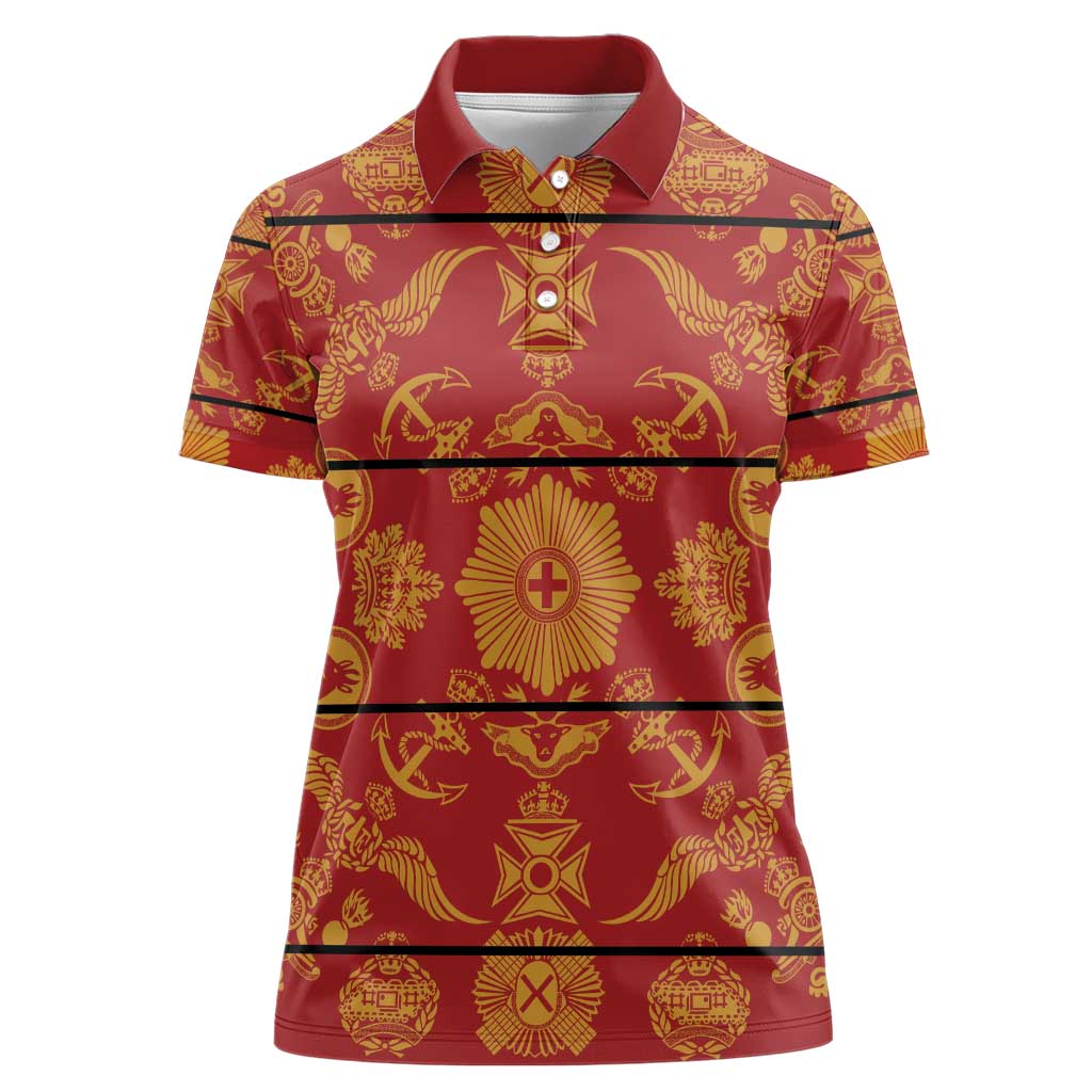Lesotho Seanamarena Kharetsa Royal Red Women Polo Shirt Basotho Traditional Blanket Style - Wonder Print Shop