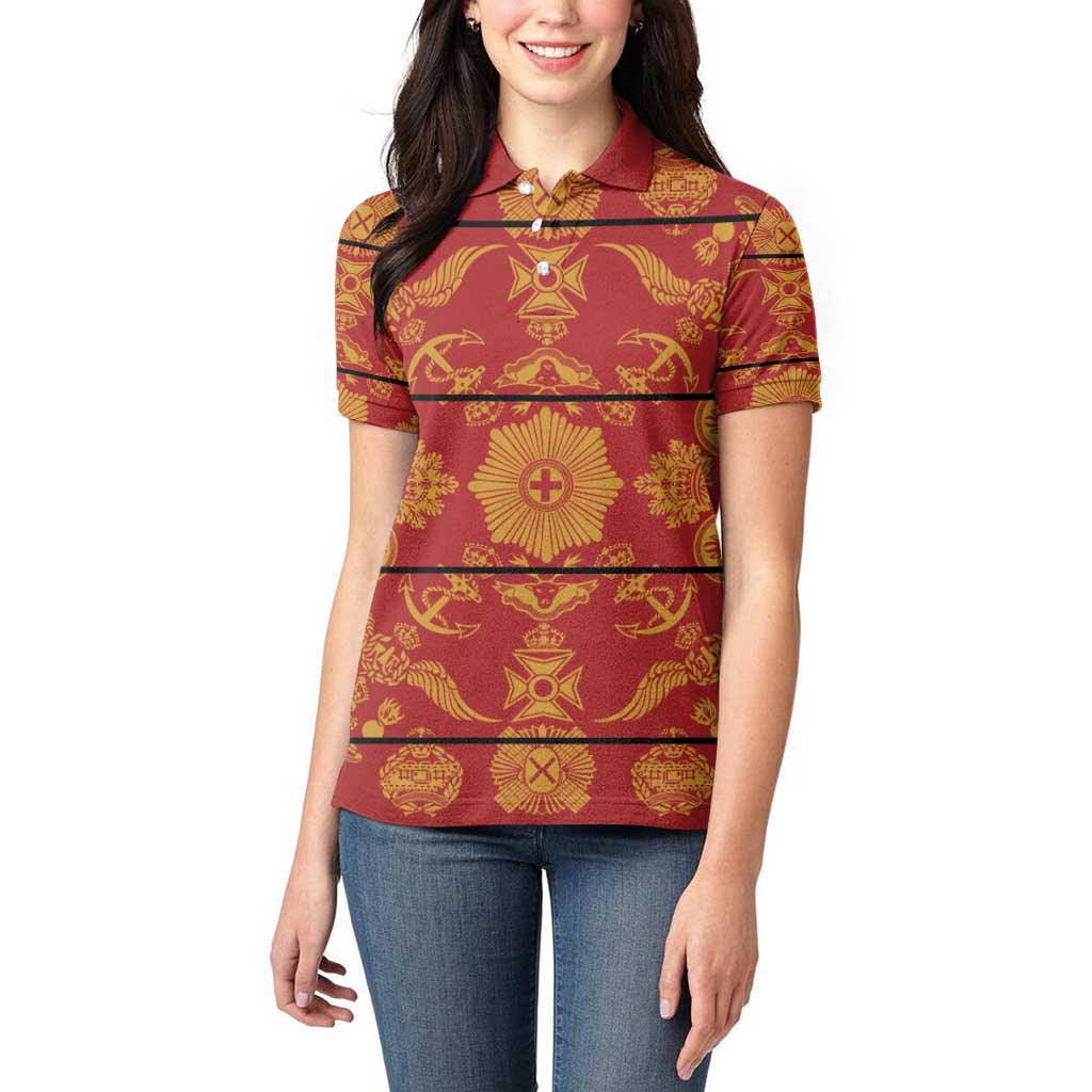 Lesotho Seanamarena Kharetsa Royal Red Women Polo Shirt Basotho Traditional Blanket Style - Wonder Print Shop