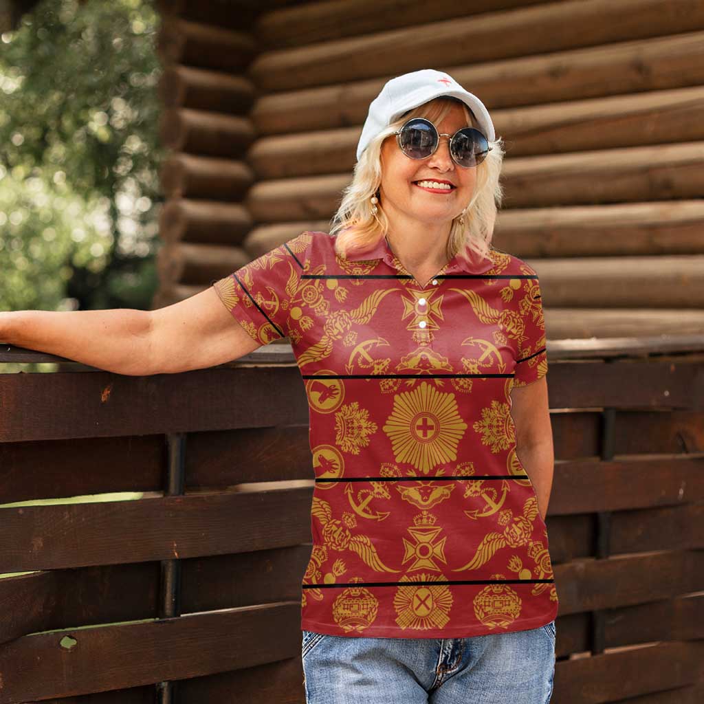 Lesotho Seanamarena Kharetsa Royal Red Women Polo Shirt Basotho Traditional Blanket Style - Wonder Print Shop