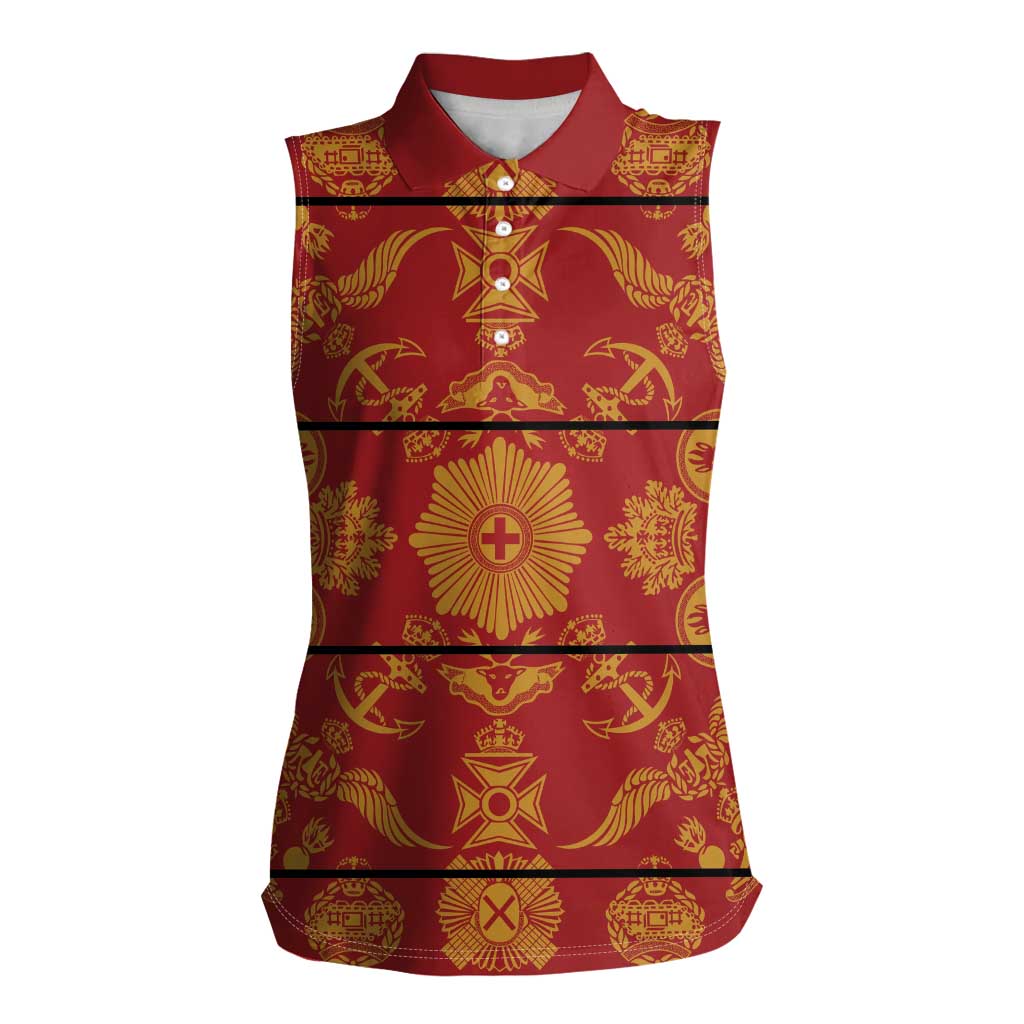 Lesotho Seanamarena Kharetsa Royal Red Women Sleeveless Polo Shirt Basotho Traditional Blanket Style - Wonder Print Shop