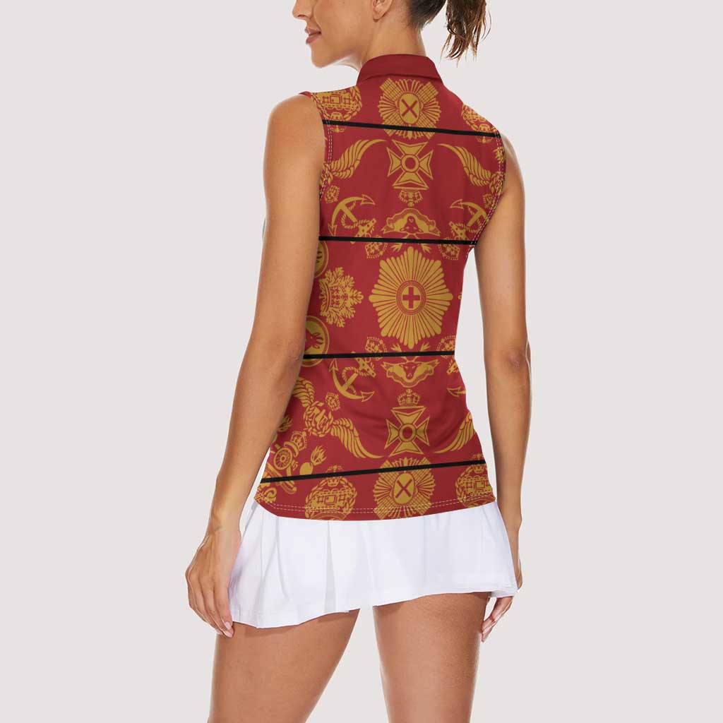 Lesotho Seanamarena Kharetsa Royal Red Women Sleeveless Polo Shirt Basotho Traditional Blanket Style - Wonder Print Shop