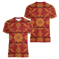 Lesotho Seanamarena Kharetsa Royal Red Women V-Neck T-Shirt Basotho Traditional Blanket Style - Wonder Print Shop