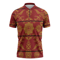 Lesotho Seanamarena Kharetsa Royal Red Zipper Polo Shirt Basotho Traditional Blanket Style - Wonder Print Shop