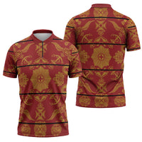 Lesotho Seanamarena Kharetsa Royal Red Zipper Polo Shirt Basotho Traditional Blanket Style - Wonder Print Shop