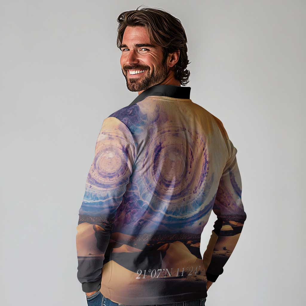 Mauritania Richat Structure Long Sleeve Polo Shirt Eyes of the Sahara - Wonder Print Shop