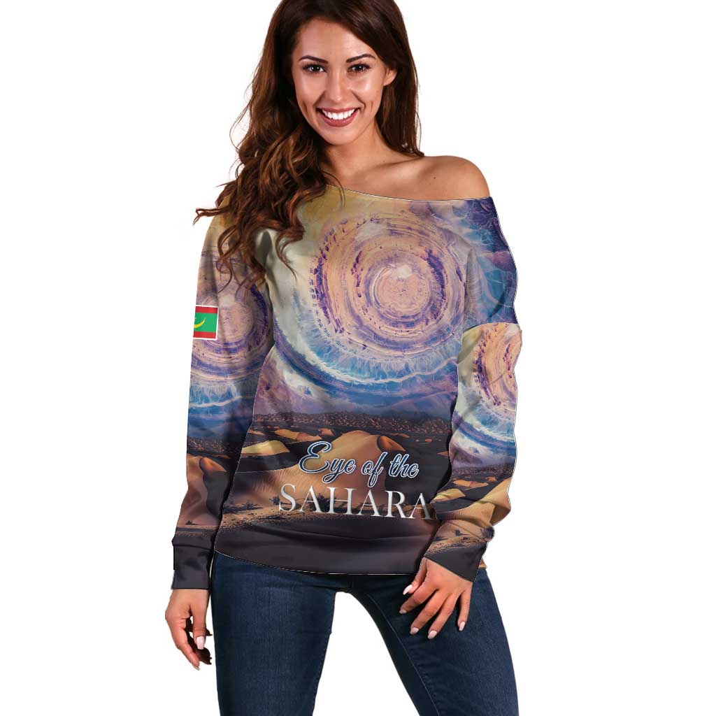 Mauritania Richat Structure Off Shoulder Sweater Eyes of the Sahara - Wonder Print Shop