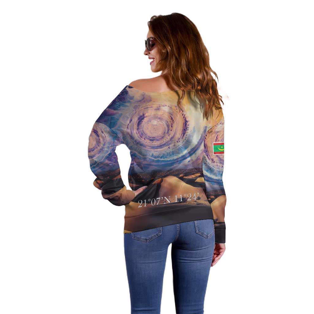 Mauritania Richat Structure Off Shoulder Sweater Eyes of the Sahara - Wonder Print Shop