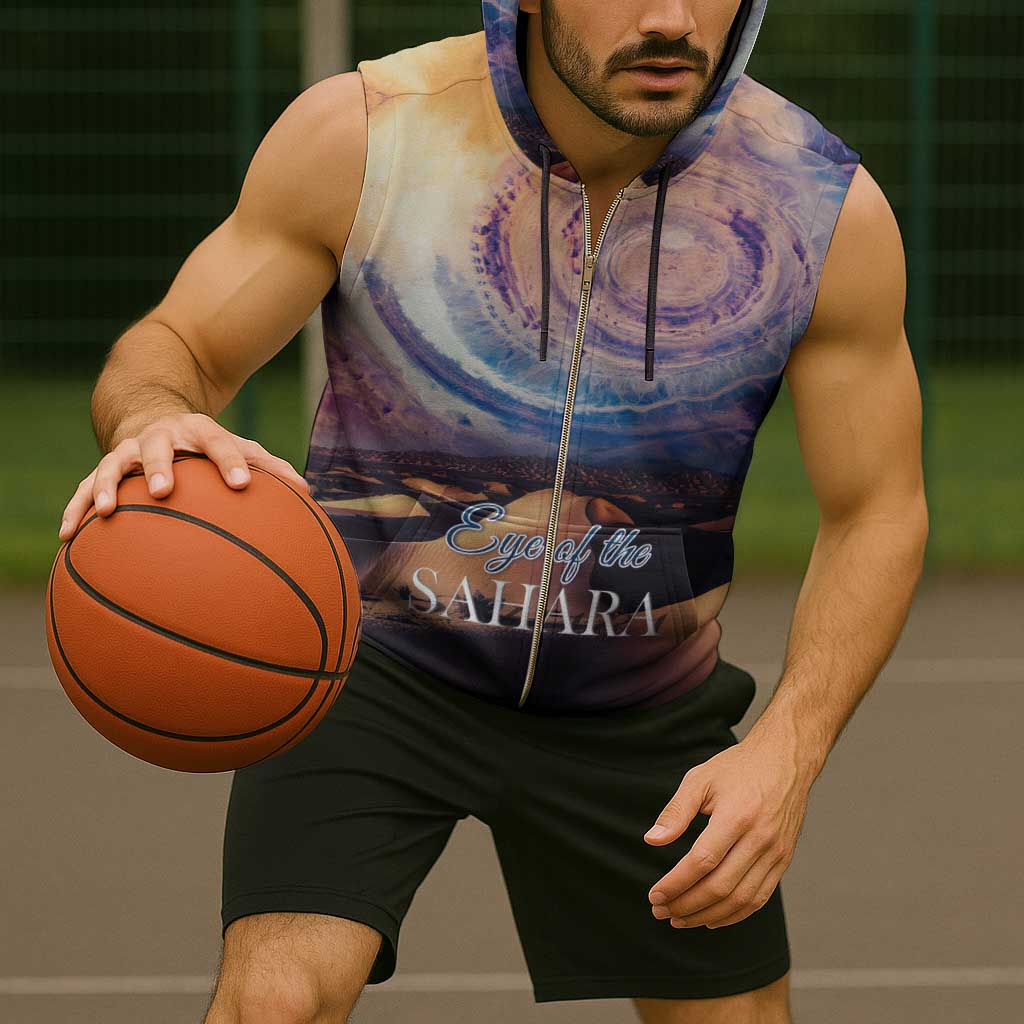Mauritania Richat Structure Sleeveless Zip Hoodie Eyes of the Sahara - Wonder Print Shop