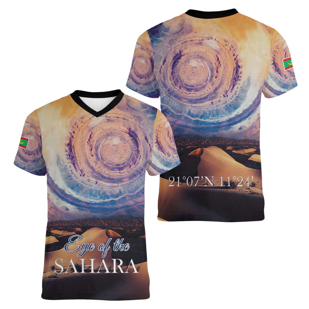 Mauritania Richat Structure Women V-Neck T-Shirt Eyes of the Sahara - Wonder Print Shop