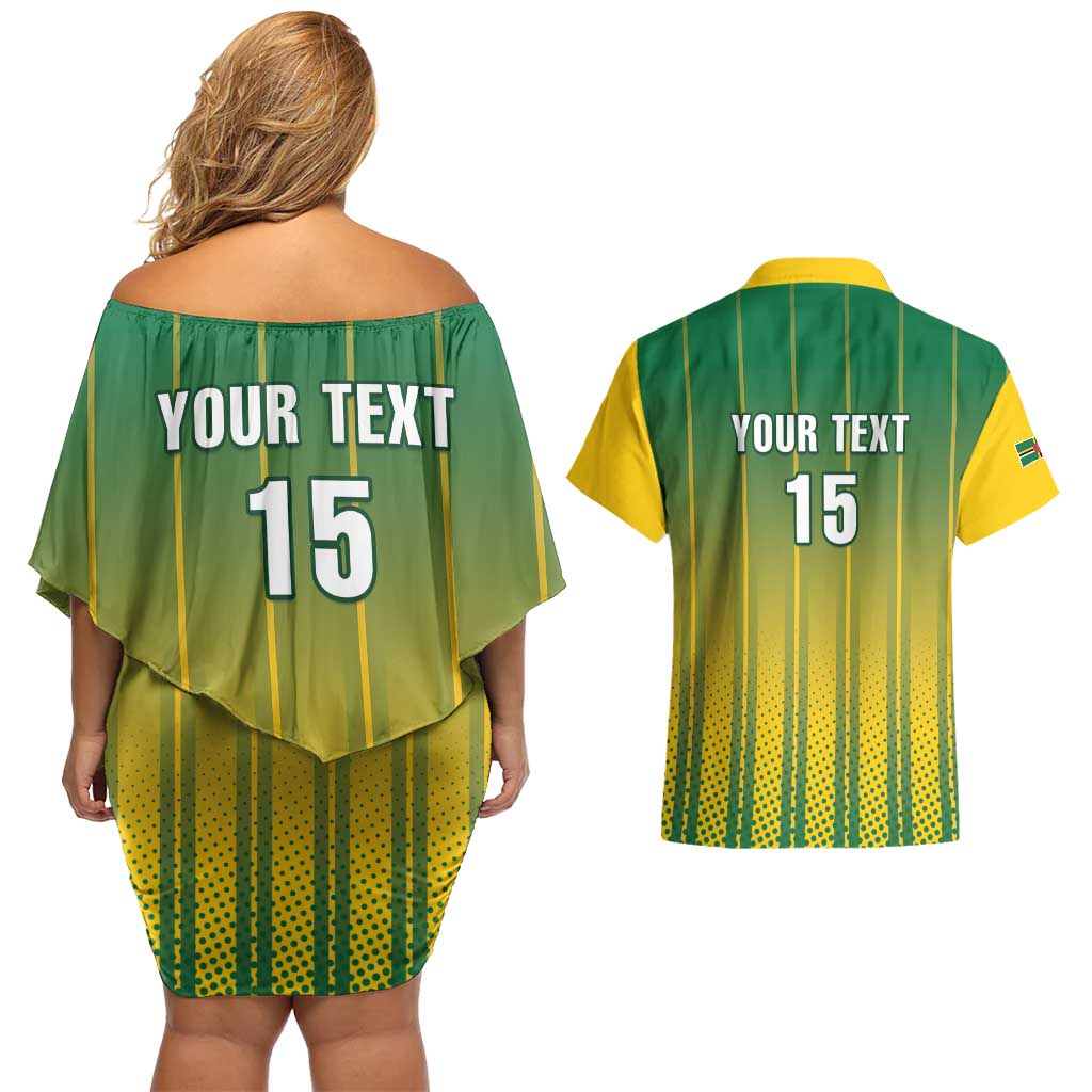 Custom Dominica Cricket Couples Matching Off Shoulder Short Dress and Hawaiian Shirt Sporty Style - Wonder Print Shop