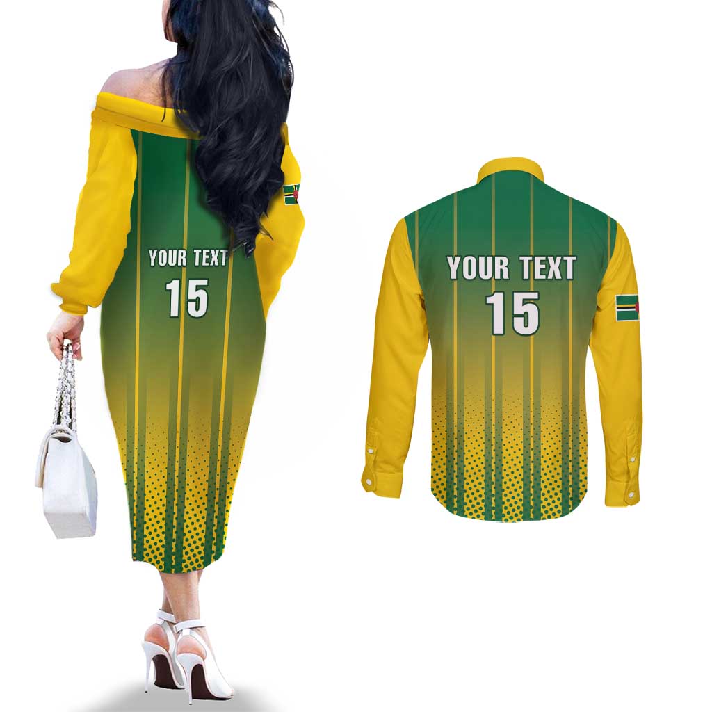 Custom Dominica Cricket Couples Matching Off The Shoulder Long Sleeve Dress and Long Sleeve Button Shirt Sporty Style