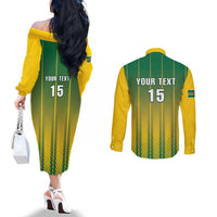 Custom Dominica Cricket Couples Matching Off The Shoulder Long Sleeve Dress and Long Sleeve Button Shirt Sporty Style