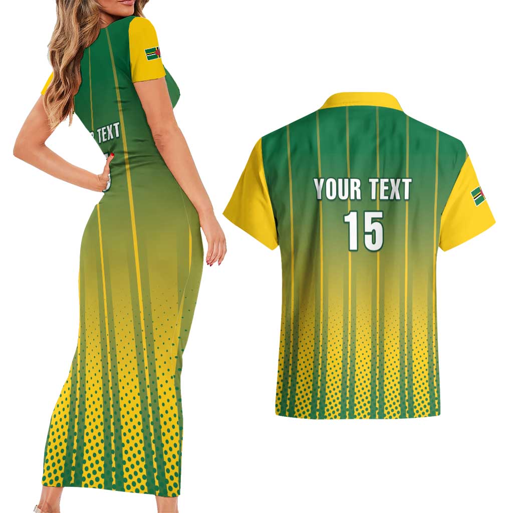 Custom Dominica Cricket Couples Matching Short Sleeve Bodycon Dress and Hawaiian Shirt Sporty Style - Wonder Print Shop