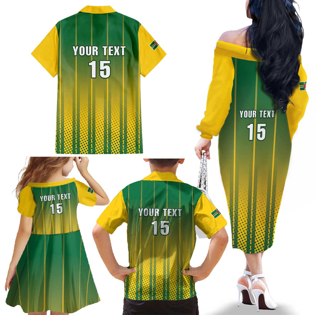 Custom Dominica Cricket Family Matching Off The Shoulder Long Sleeve Dress and Hawaiian Shirt Sporty Style - Wonder Print Shop