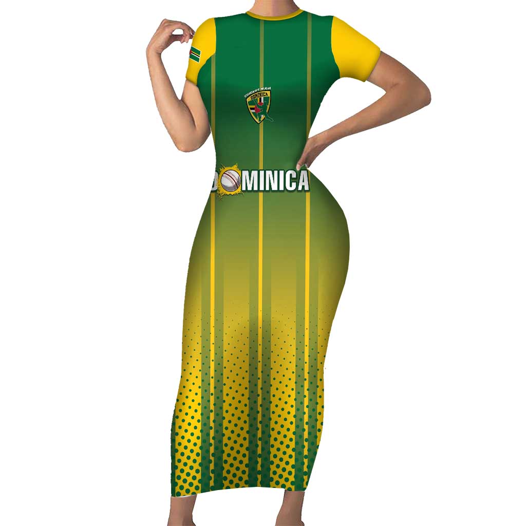 Custom Dominica Cricket Family Matching Short Sleeve Bodycon Dress and Hawaiian Shirt Sporty Style - Wonder Print Shop