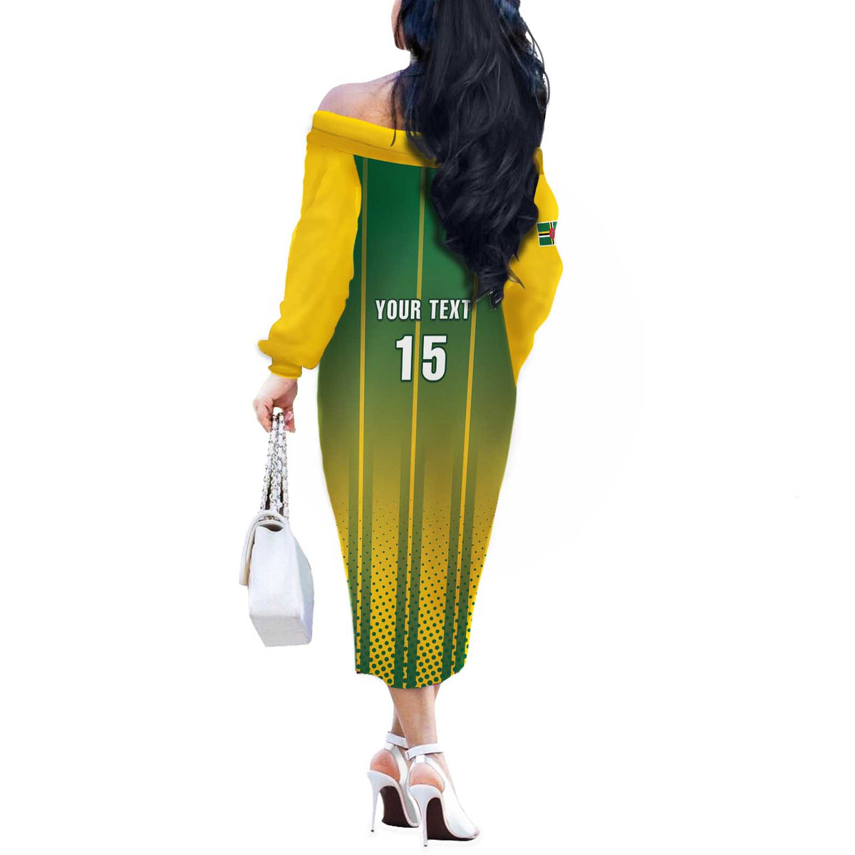 Custom Dominica Cricket Off The Shoulder Long Sleeve Dress Sporty Style - Wonder Print Shop