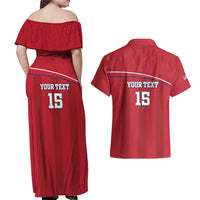 Custom Liberia Football Couples Matching Off Shoulder Maxi Dress and Hawaiian Shirt Lion Mascot - Red - Wonder Print Shop