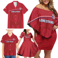 Custom Liberia Football Family Matching Off Shoulder Short Dress and Hawaiian Shirt Lion Mascot - Red - Wonder Print Shop