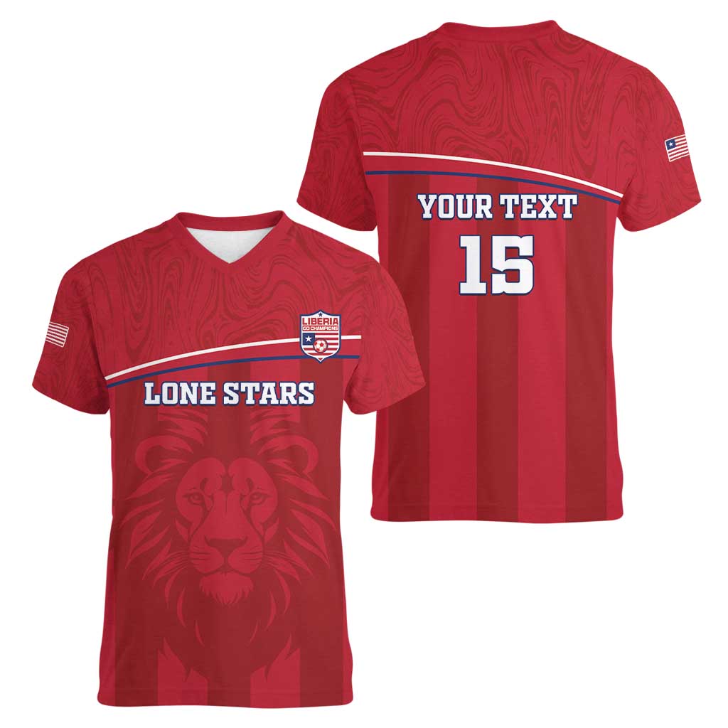 Custom Liberia Football Women V-Neck T-Shirt Lion Mascot - Red - Wonder Print Shop