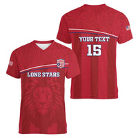 Custom Liberia Football Women V-Neck T-Shirt Lion Mascot - Red - Wonder Print Shop