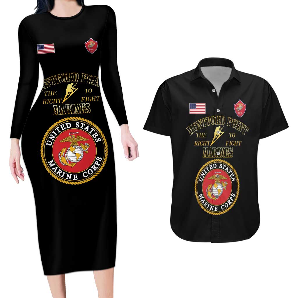 African American Marine Corps Legacy Couples Matching Long Sleeve Bodycon Dress and Hawaiian Shirt Montford Point Heritage Black - Wonder Print Shop