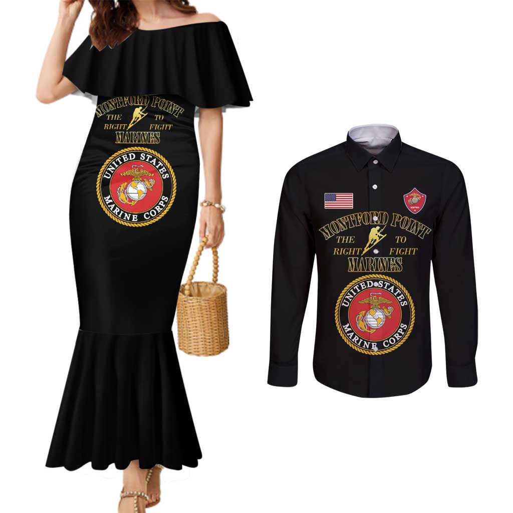 African American Marine Corps Legacy Couples Matching Mermaid Dress and Long Sleeve Button Shirt Montford Point Heritage Black - Wonder Print Shop