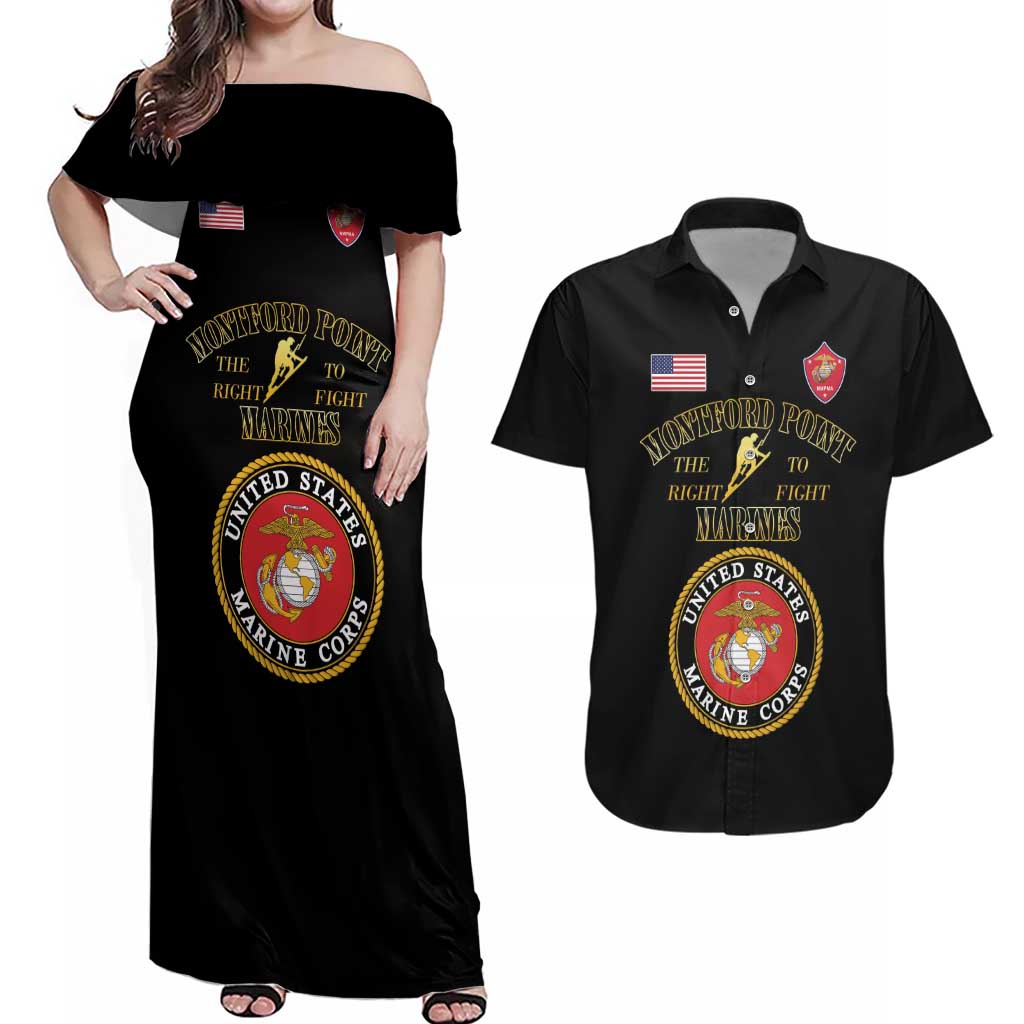 African American Marine Corps Legacy Couples Matching Off Shoulder Maxi Dress and Hawaiian Shirt Montford Point Heritage Black - Wonder Print Shop