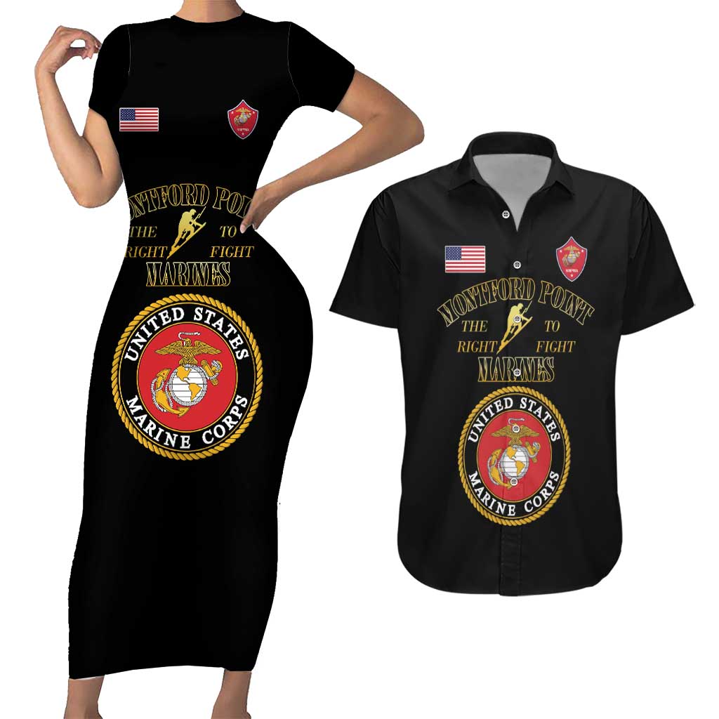 African American Marine Corps Legacy Couples Matching Short Sleeve Bodycon Dress and Hawaiian Shirt Montford Point Heritage Black - Wonder Print Shop