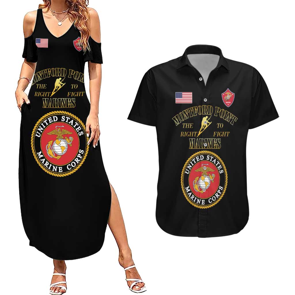 African American Marine Corps Legacy Couples Matching Summer Maxi Dress and Hawaiian Shirt Montford Point Heritage Black - Wonder Print Shop