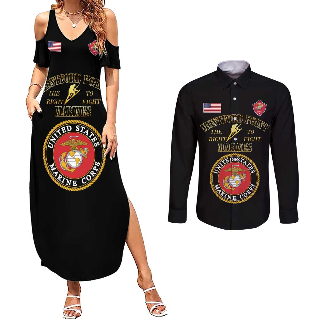 African American Marine Corps Legacy Couples Matching Summer Maxi Dress and Long Sleeve Button Shirt Montford Point Heritage Black - Wonder Print Shop