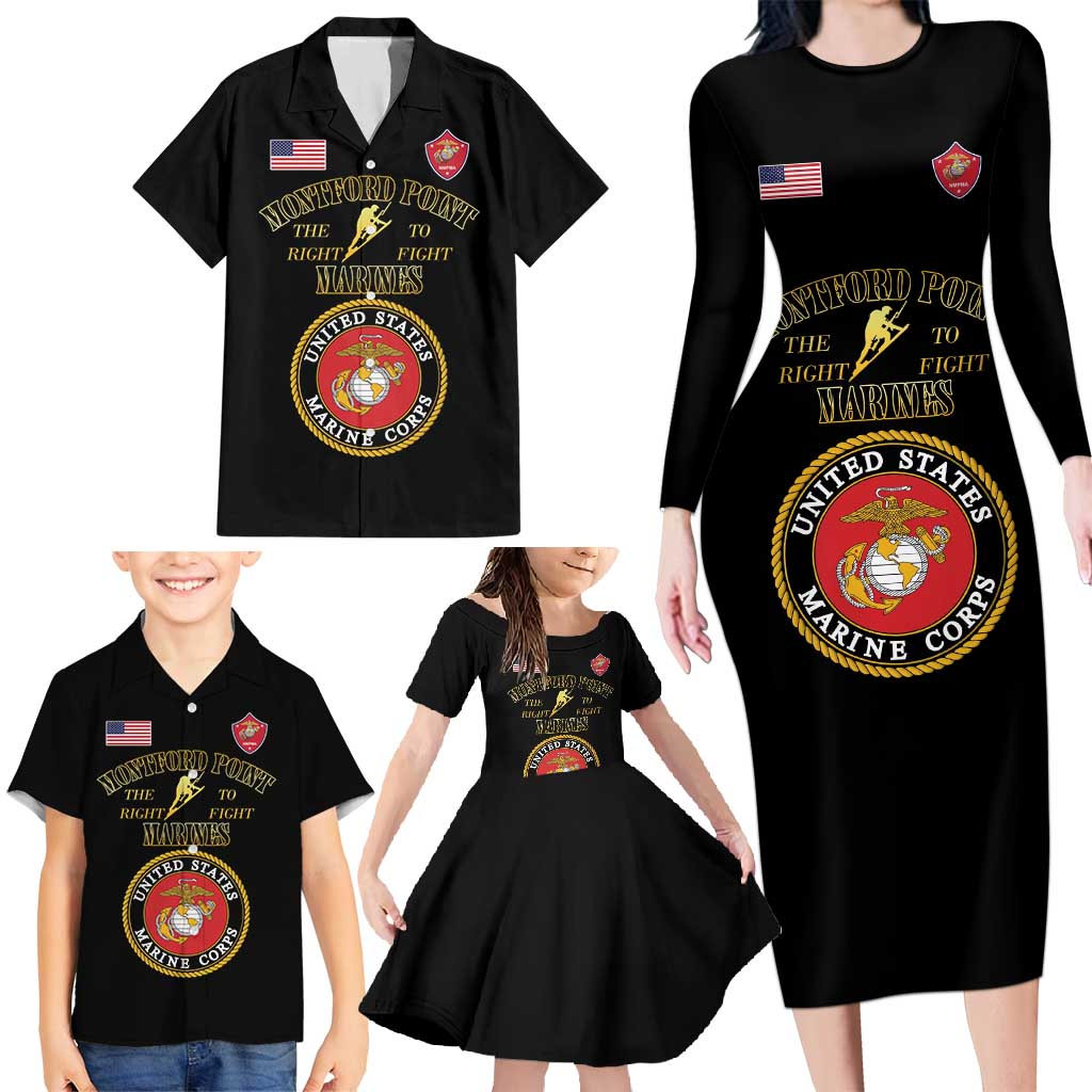 African American Marine Corps Legacy Family Matching Long Sleeve Bodycon Dress and Hawaiian Shirt Montford Point Heritage Black - Wonder Print Shop