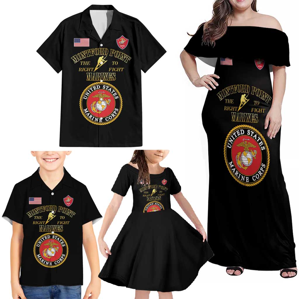 African American Marine Corps Legacy Family Matching Off Shoulder Maxi Dress and Hawaiian Shirt Montford Point Heritage Black - Wonder Print Shop