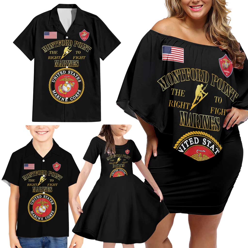 African American Marine Corps Legacy Family Matching Off Shoulder Short Dress and Hawaiian Shirt Montford Point Heritage Black - Wonder Print Shop