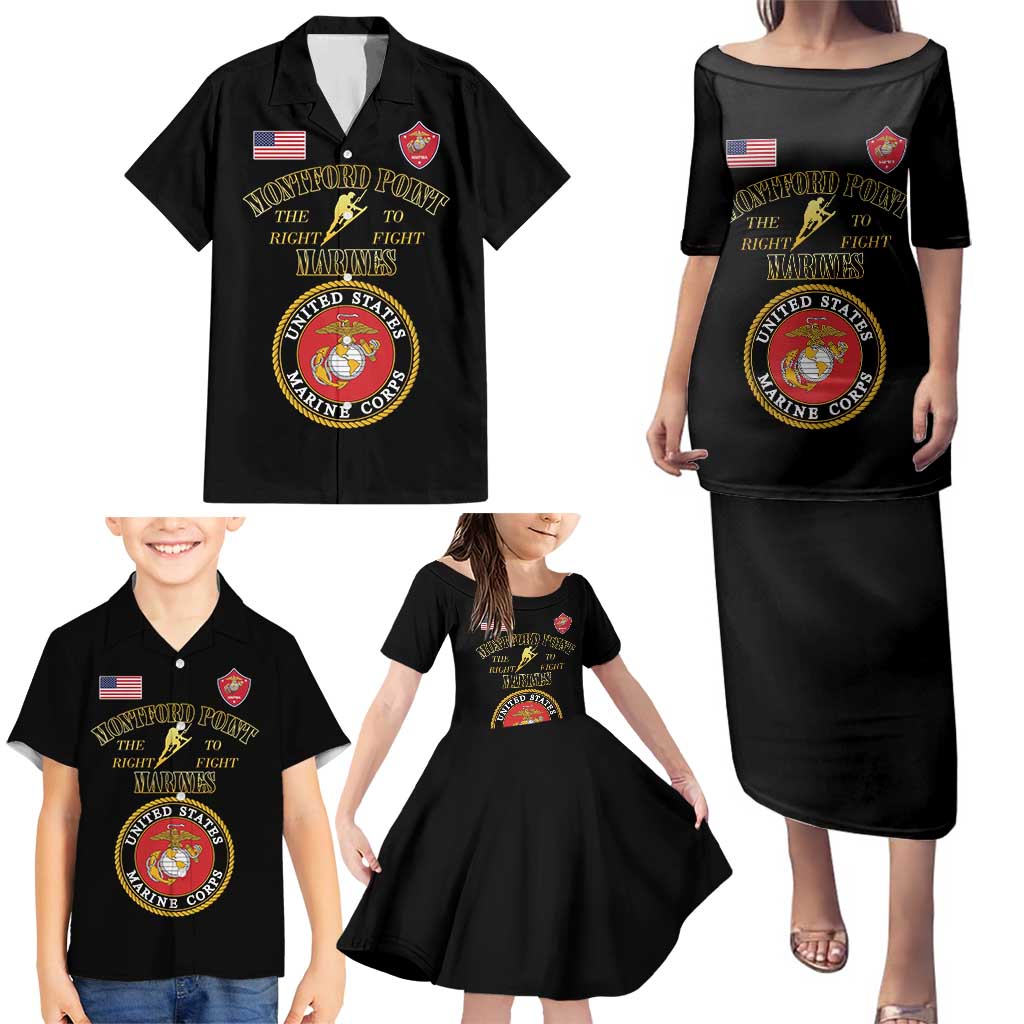 African American Marine Corps Legacy Family Matching Puletasi and Hawaiian Shirt Montford Point Heritage Black - Wonder Print Shop