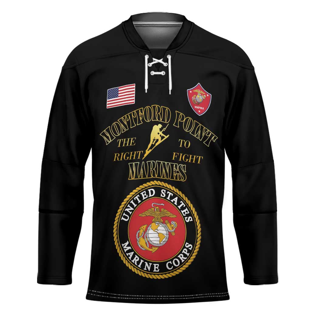 African American Marine Corps Legacy Hockey Jersey Montford Point Heritage Black - Wonder Print Shop