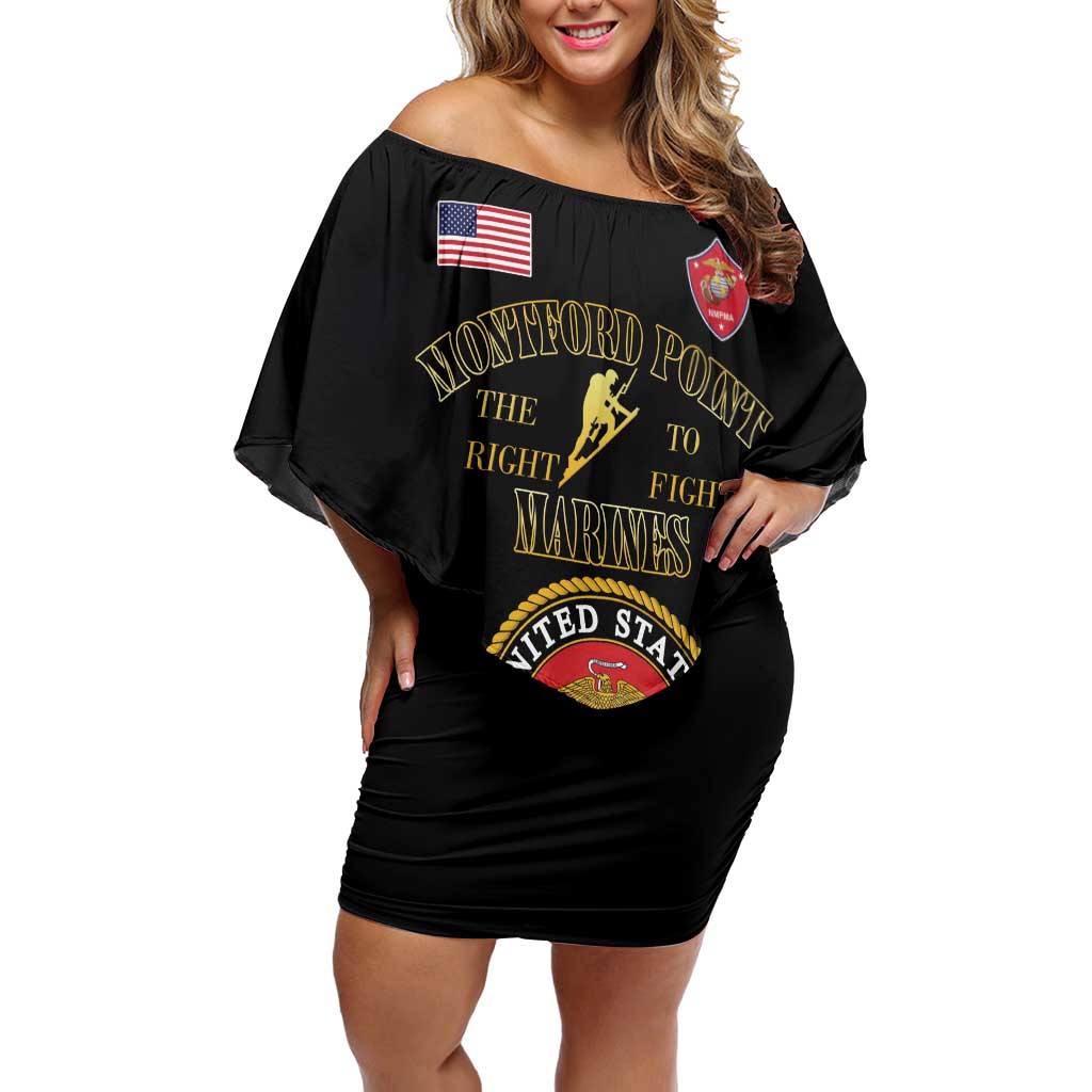 African American Marine Corps Legacy Off Shoulder Short Dress Montford Point Heritage Black - Wonder Print Shop