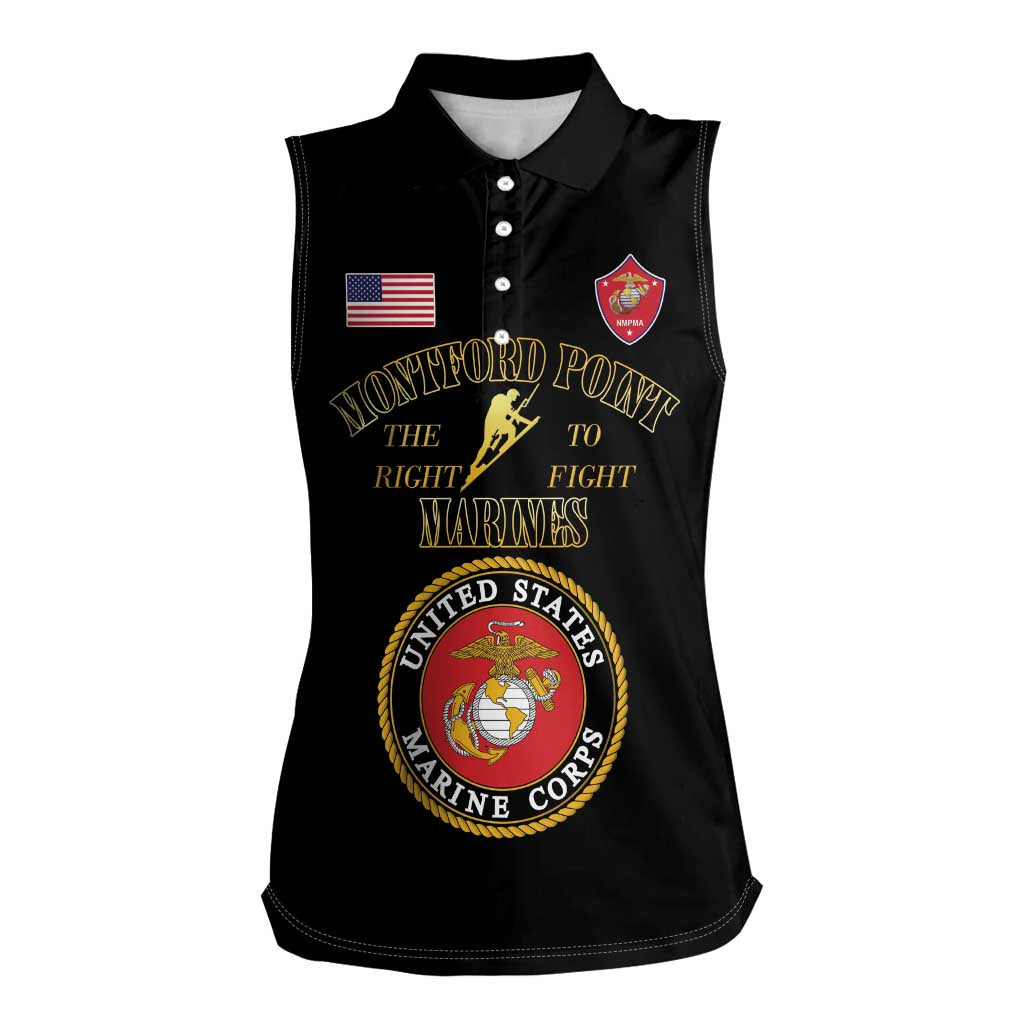 African American Marine Corps Legacy Women Sleeveless Polo Shirt Montford Point Heritage Black - Wonder Print Shop