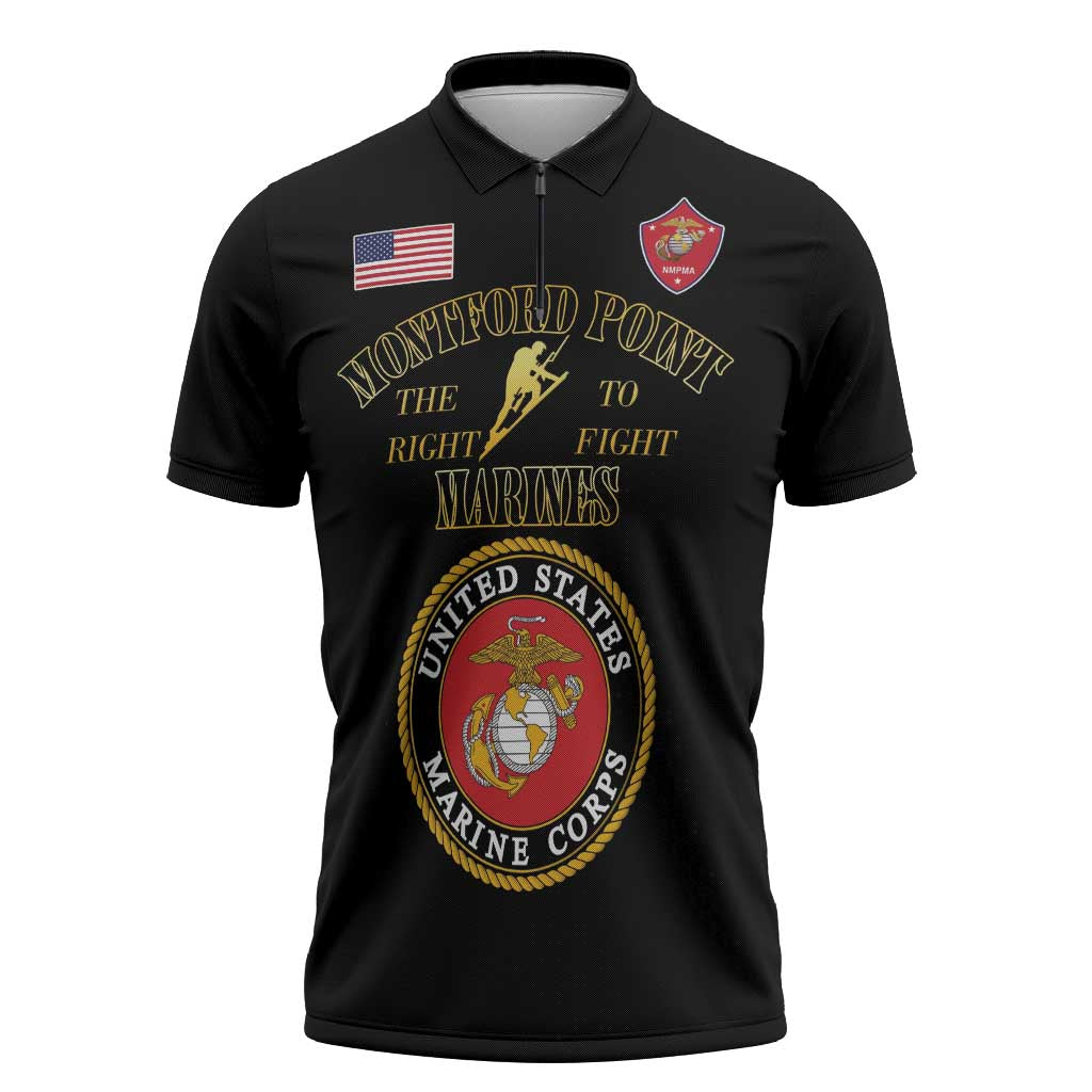 African American Marine Corps Legacy Zipper Polo Shirt Montford Point Heritage Black - Wonder Print Shop