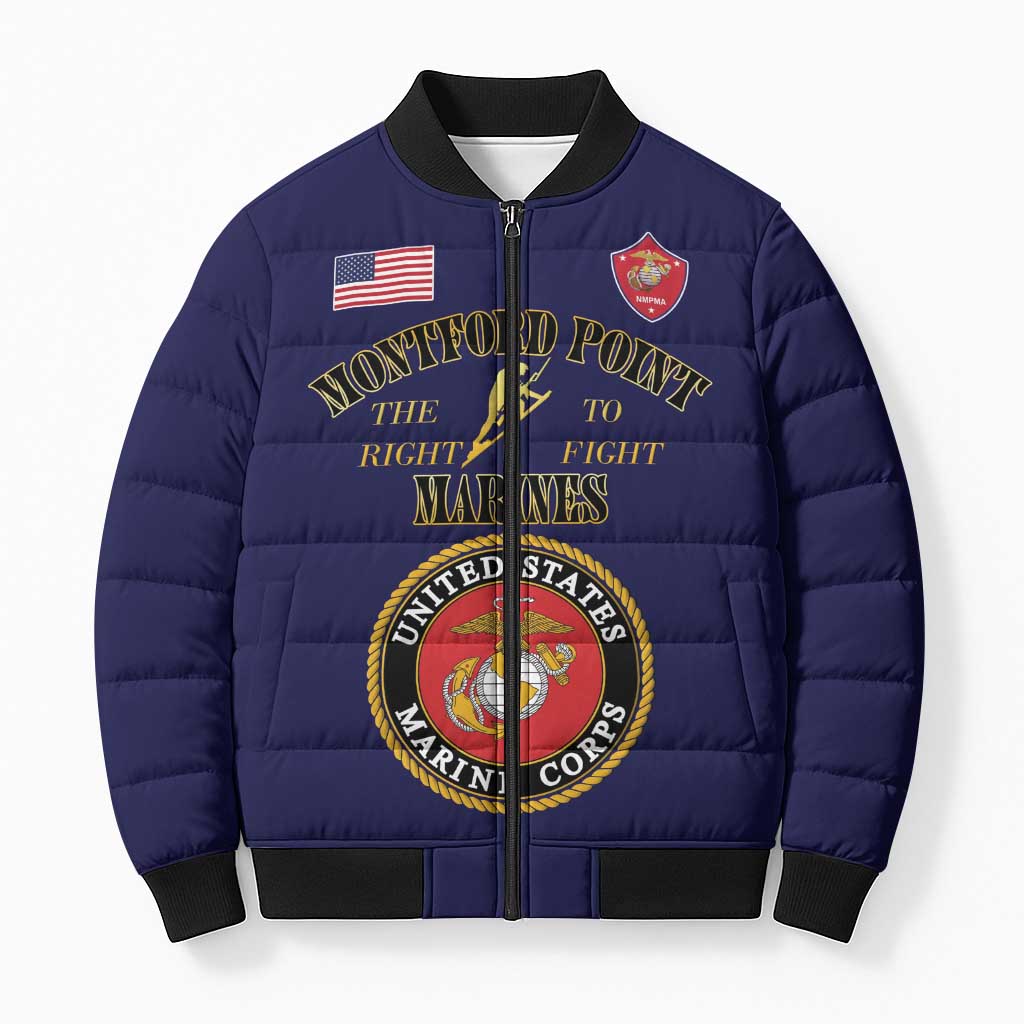 African American Marine Corps Legacy Bomber Puffer Jacket Montford Point Heritage Navy Blue - Wonder Print Shop