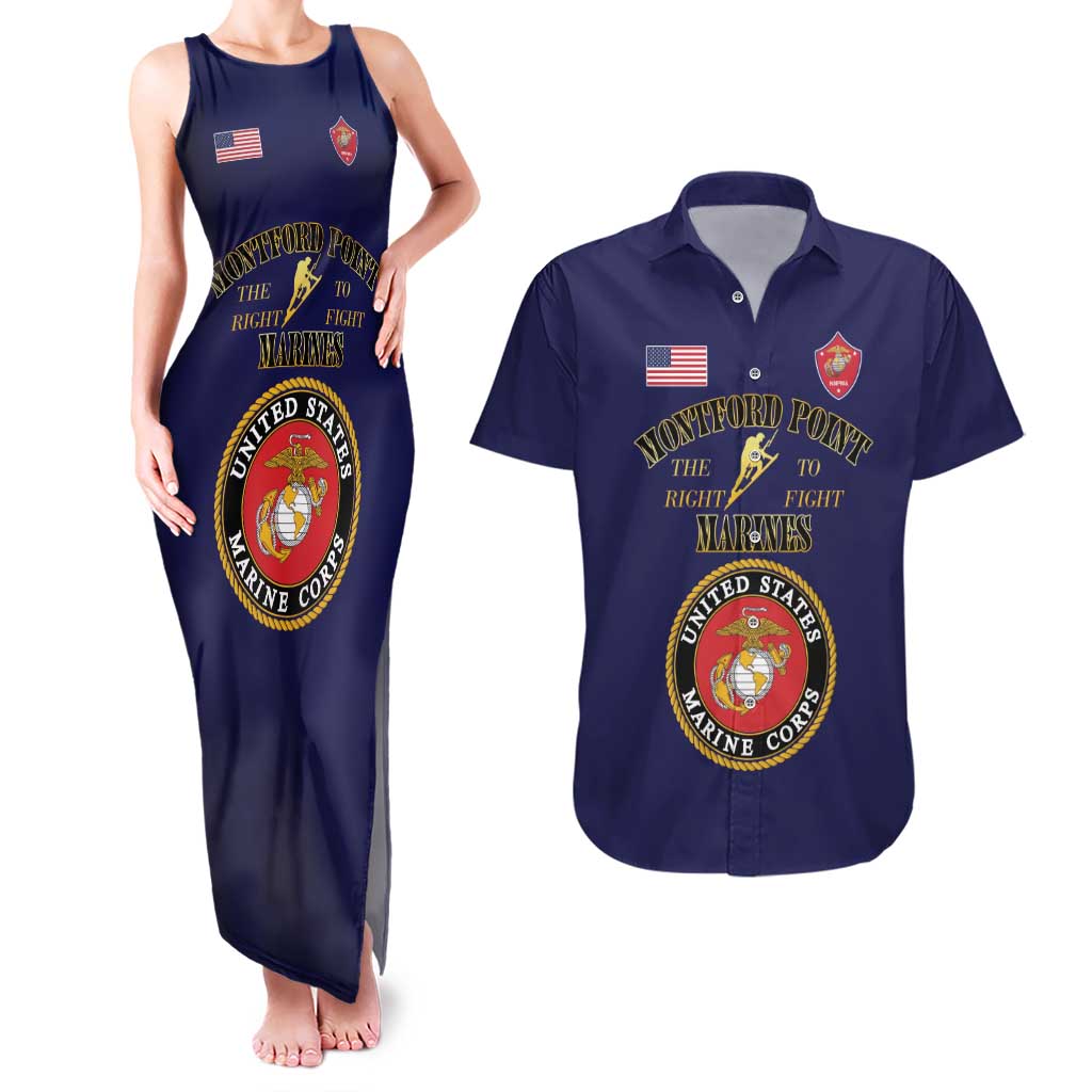 African American Marine Corps Legacy Couples Matching Tank Maxi Dress and Hawaiian Shirt Montford Point Heritage Navy Blue - Wonder Print Shop