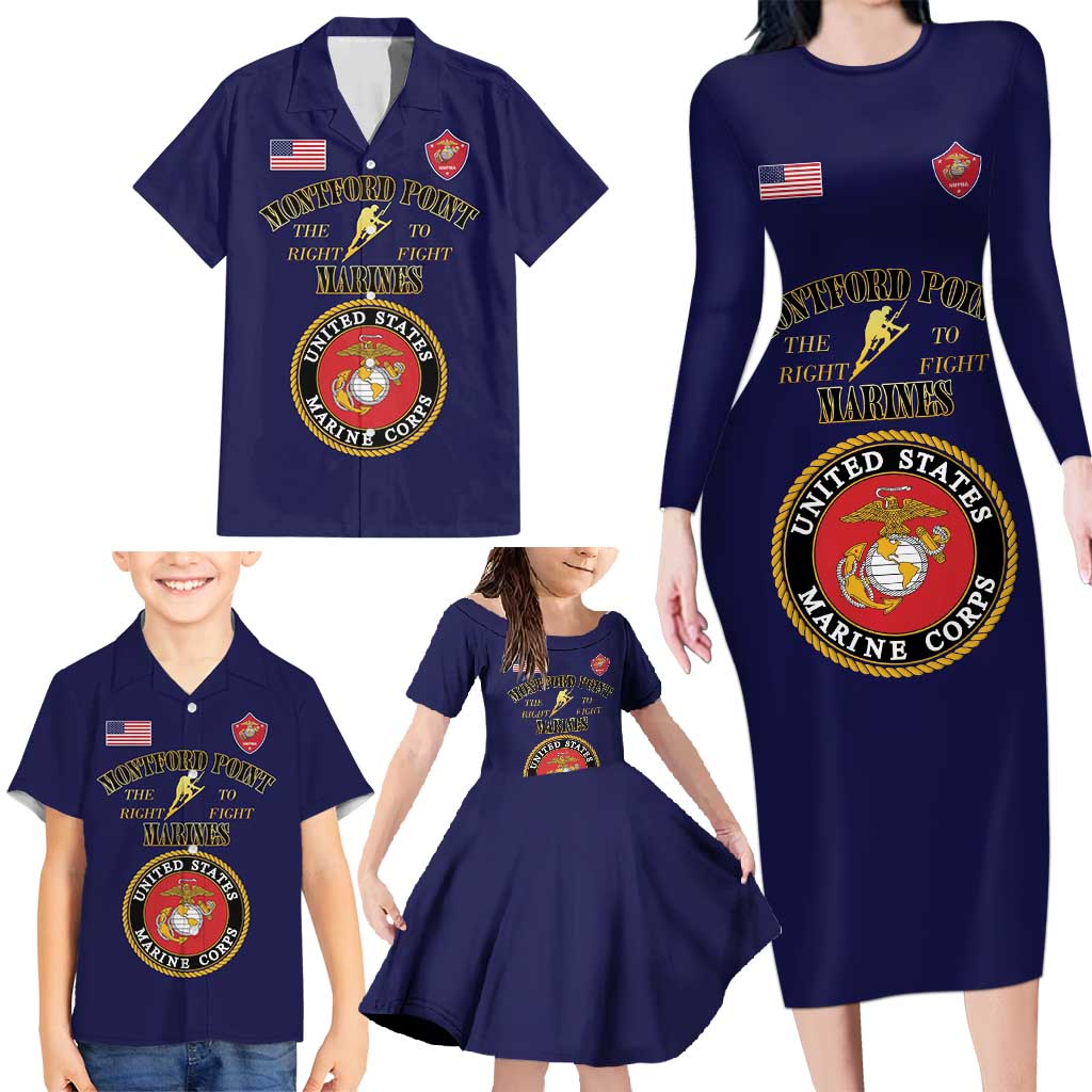 African American Marine Corps Legacy Family Matching Long Sleeve Bodycon Dress and Hawaiian Shirt Montford Point Heritage Navy Blue - Wonder Print Shop
