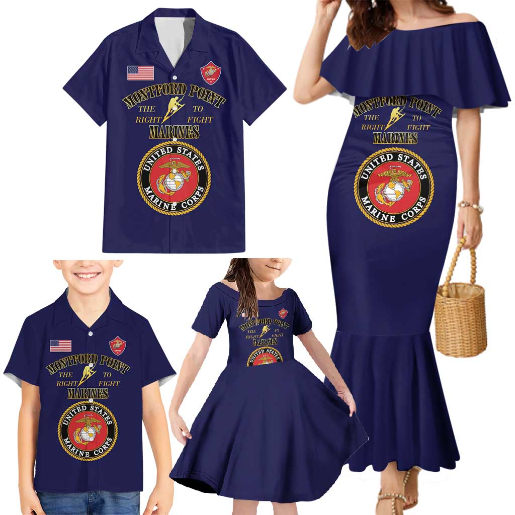 African American Marine Corps Legacy Family Matching Mermaid Dress and Hawaiian Shirt Montford Point Heritage Navy Blue - Wonder Print Shop