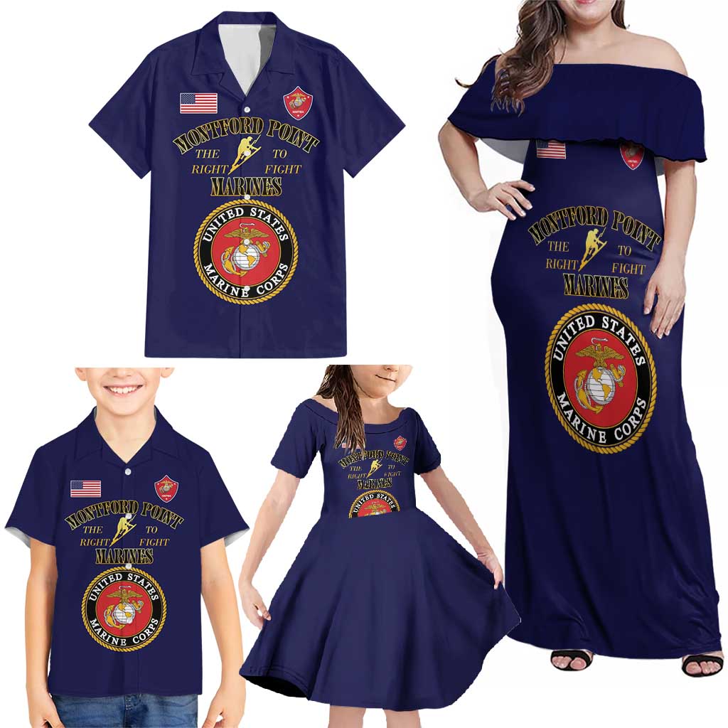 African American Marine Corps Legacy Family Matching Off Shoulder Maxi Dress and Hawaiian Shirt Montford Point Heritage Navy Blue - Wonder Print Shop