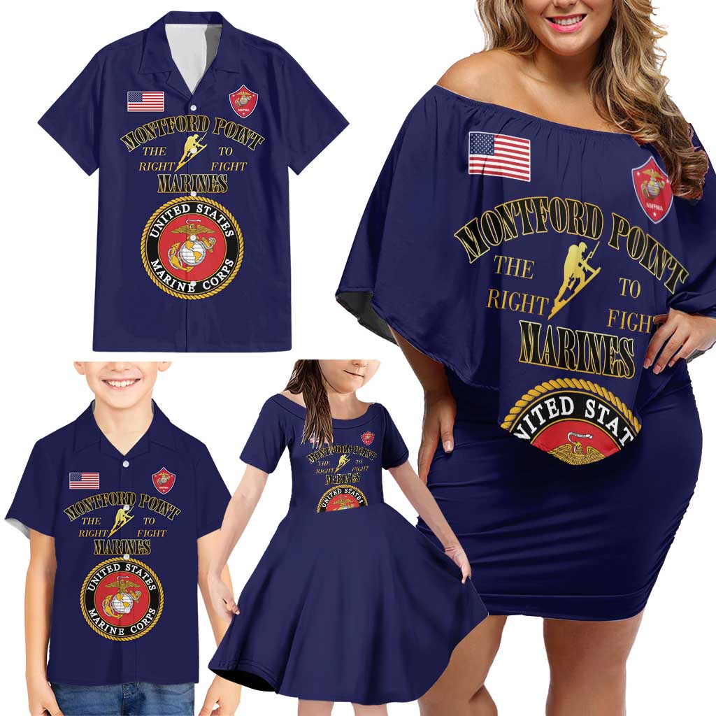 African American Marine Corps Legacy Family Matching Off Shoulder Short Dress and Hawaiian Shirt Montford Point Heritage Navy Blue - Wonder Print Shop
