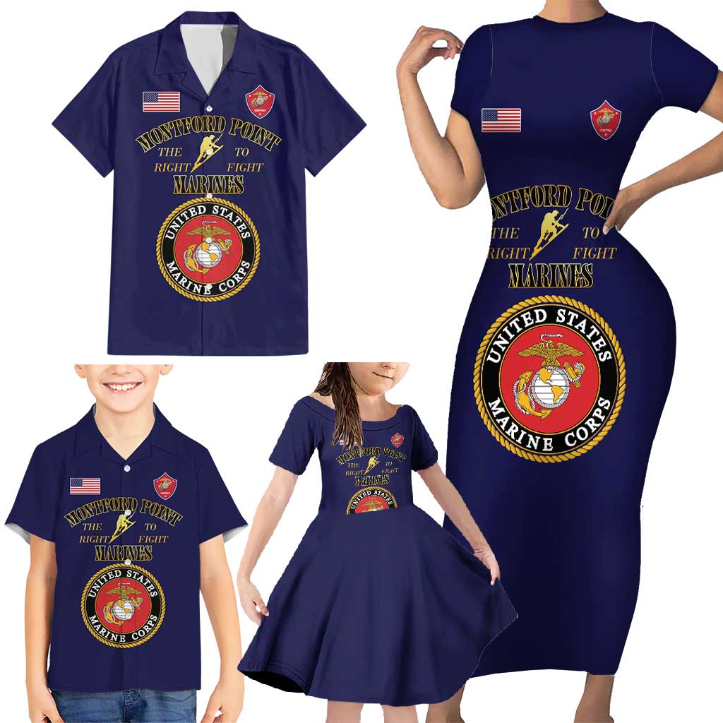 African American Marine Corps Legacy Family Matching Short Sleeve Bodycon Dress and Hawaiian Shirt Montford Point Heritage Navy Blue - Wonder Print Shop