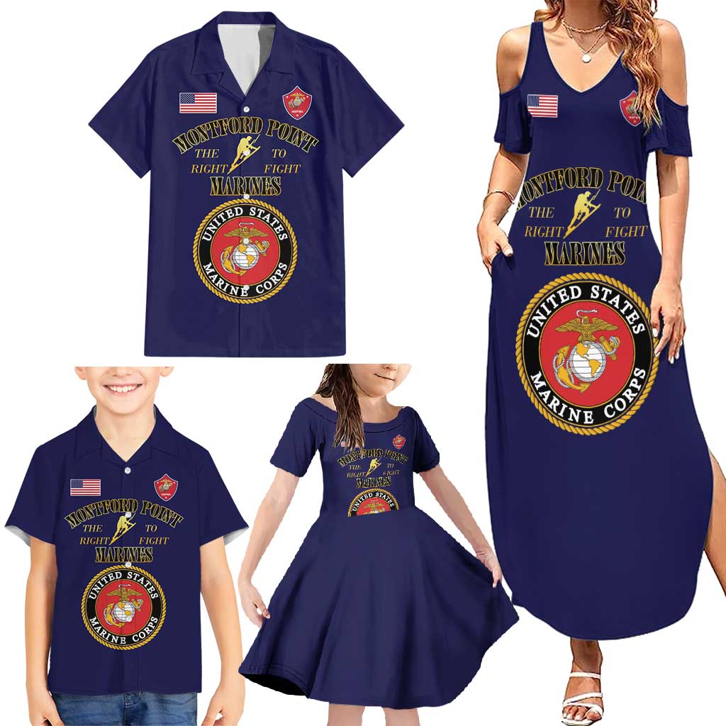 African American Marine Corps Legacy Family Matching Summer Maxi Dress and Hawaiian Shirt Montford Point Heritage Navy Blue - Wonder Print Shop