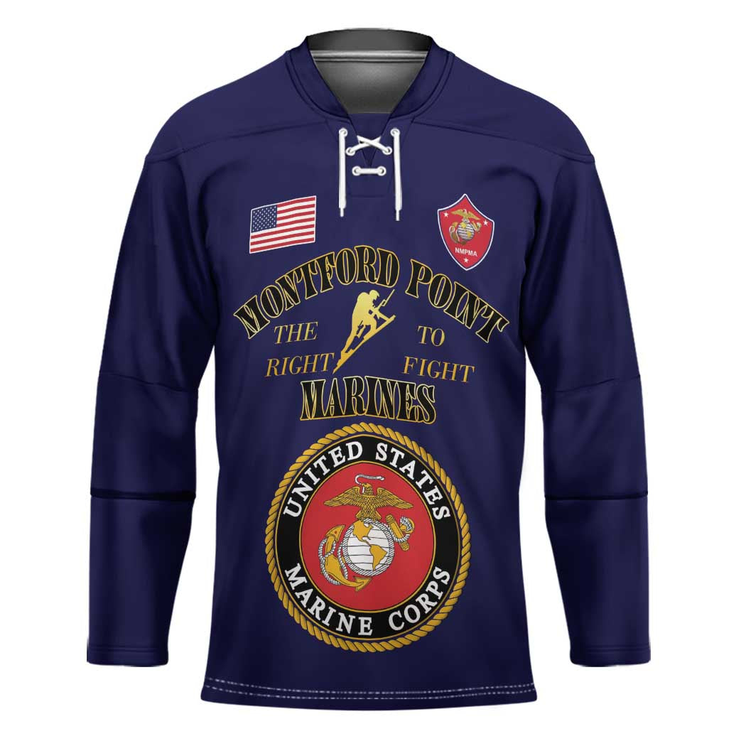 African American Marine Corps Legacy Hockey Jersey Montford Point Heritage Navy Blue - Wonder Print Shop