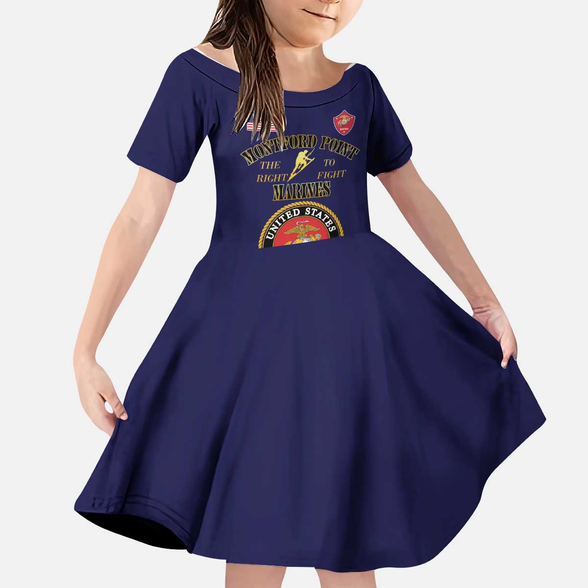 African American Marine Corps Legacy Kid Short Sleeve Dress Montford Point Heritage Navy Blue - Wonder Print Shop