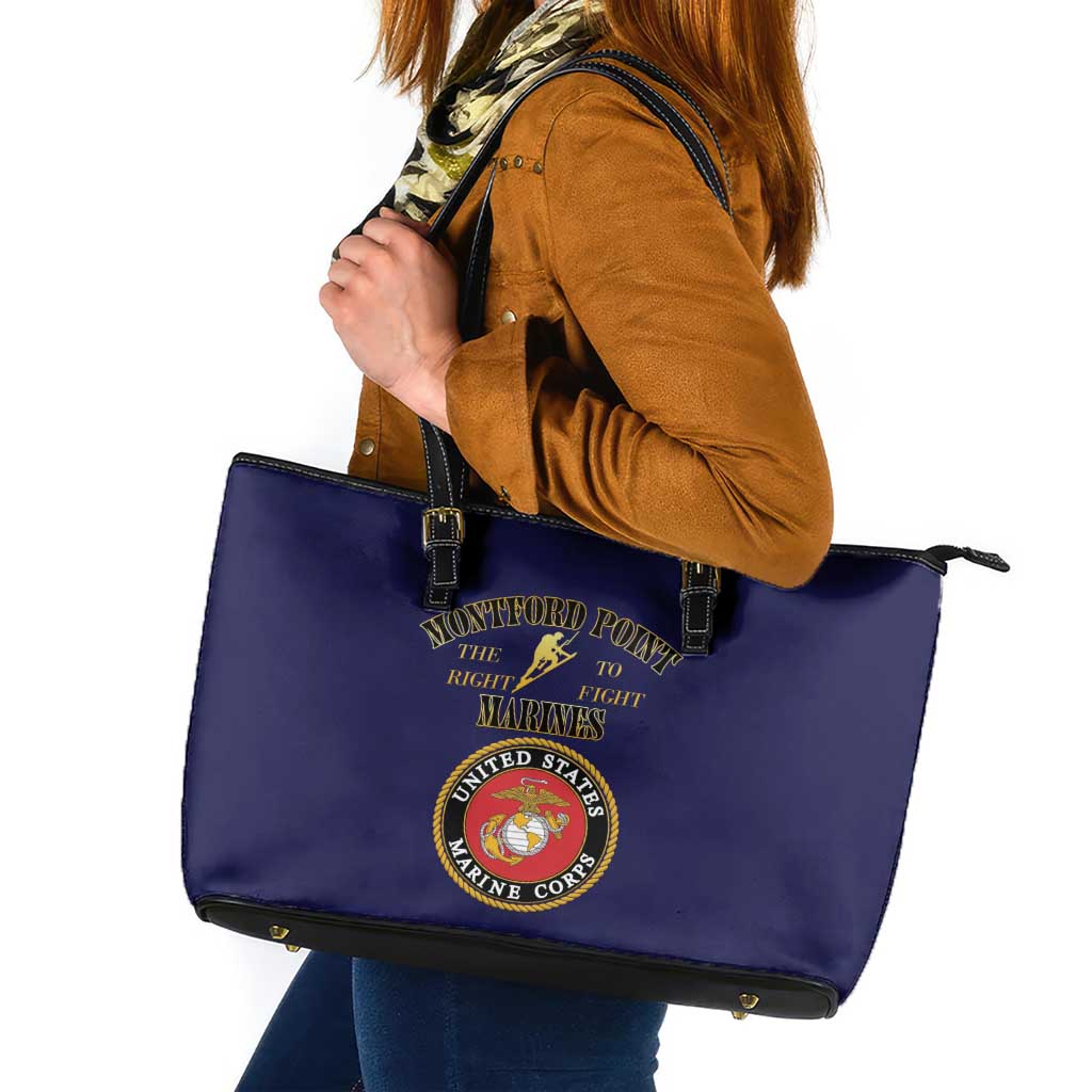 African American Marine Corps Legacy Leather Tote Bag Montford Point Heritage Navy Blue - Wonder Print Shop
