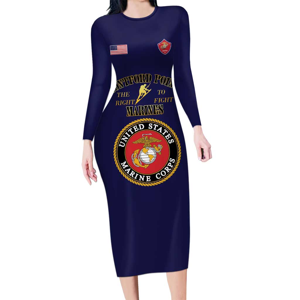 African American Marine Corps Legacy Long Sleeve Bodycon Dress Montford Point Heritage Navy Blue - Wonder Print Shop